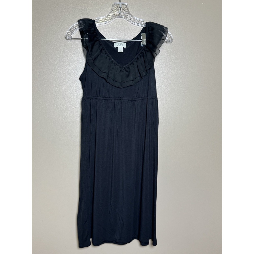 Ann Taylor LOFT Black Tshirt Dress With Ruffle Accents Size XS